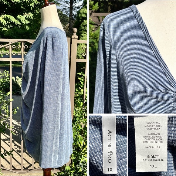 NWOT Acting Pro Adjustable Cinched/Ruched Tie Front V-neck Pinstripe Top - Picture 16 of 16